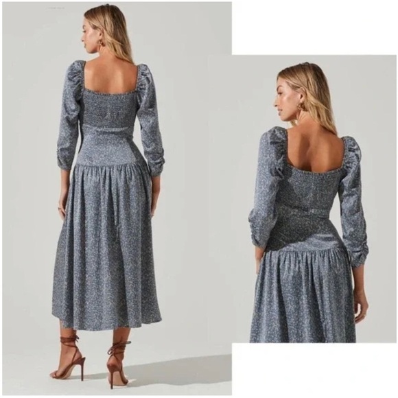 NEW Astr The Label Women’s Maxi Floral Silky Puff Sleeve Dress Size Large - Picture 6 of 16